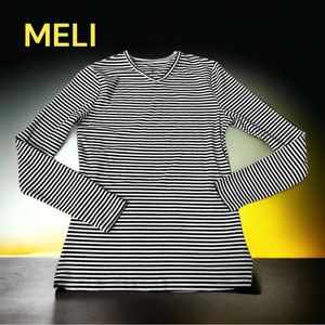 MELI NEW HIGH V NECK TOP STRIPE black white Medium